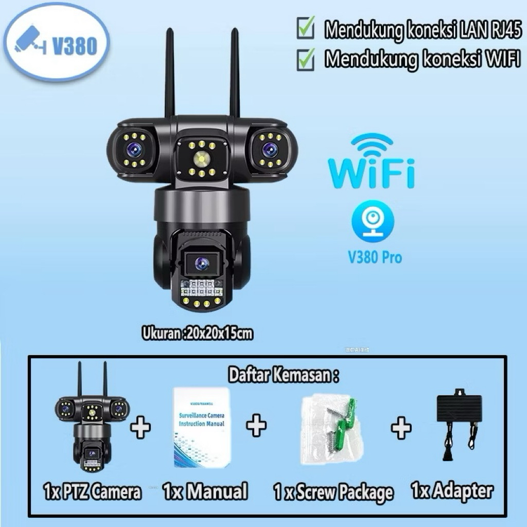 Jual V380 CCTV Kamera PTZ Tiga Lensa Yang Sesungguhnya 4K 4G SIM Card ...