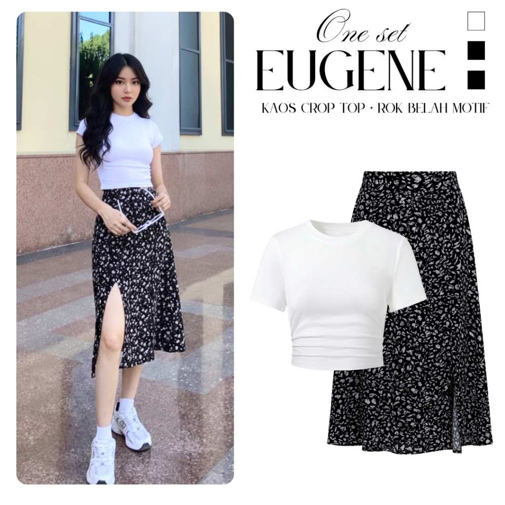 Jual Ootd Remaja 2in1 ( Crop Top + Rok Belah Motif ) Setelan Outfit ...