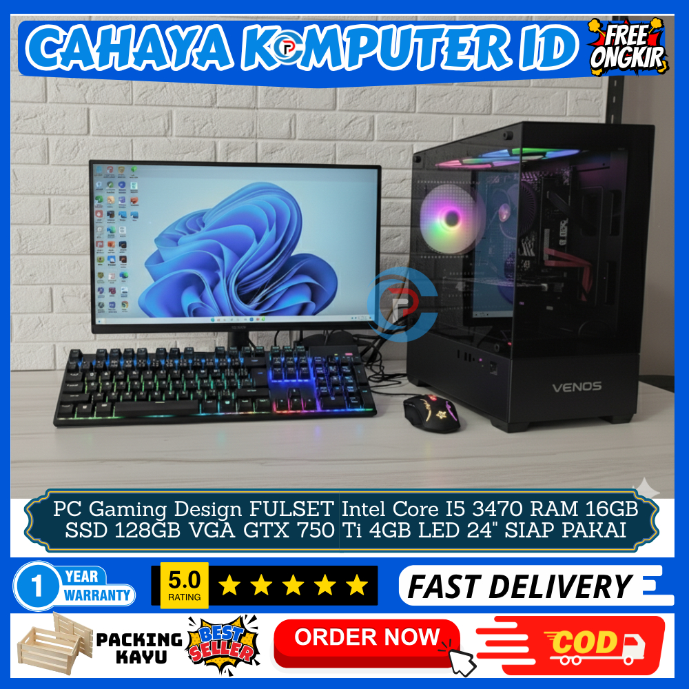 PC FULSET MURAH Intel I5 3470 RAM 16GB VGA GTX 750 Ti 4GB MONITOR 24