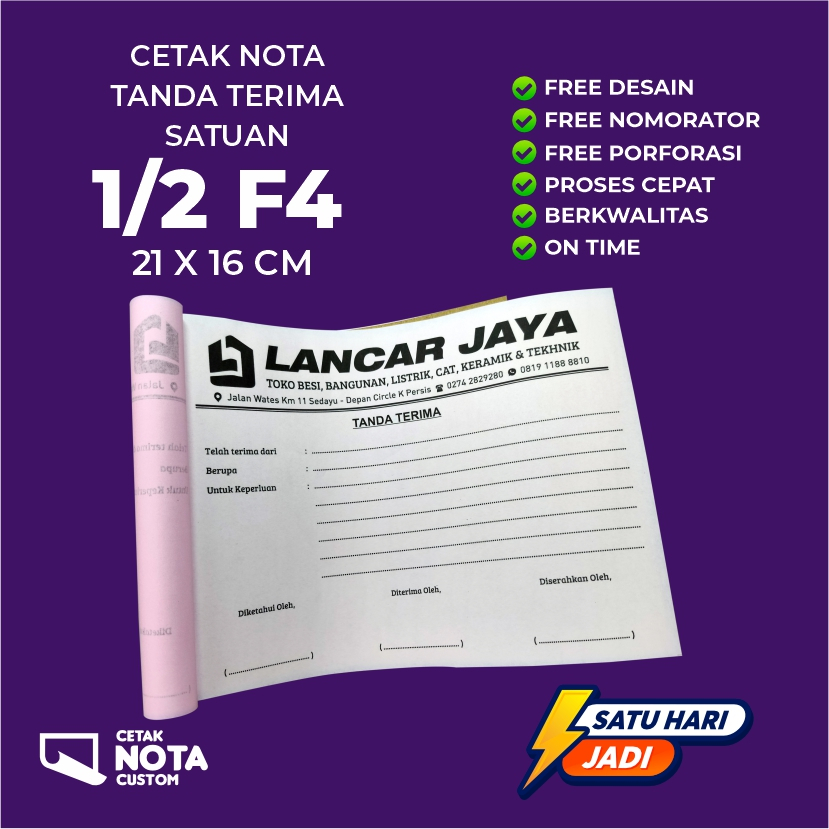 Jual CETAK NOTA TANDA TERIMA CUSTOM SATUAN GRATIS DESAIN UKURAN 1/2 F4 ...