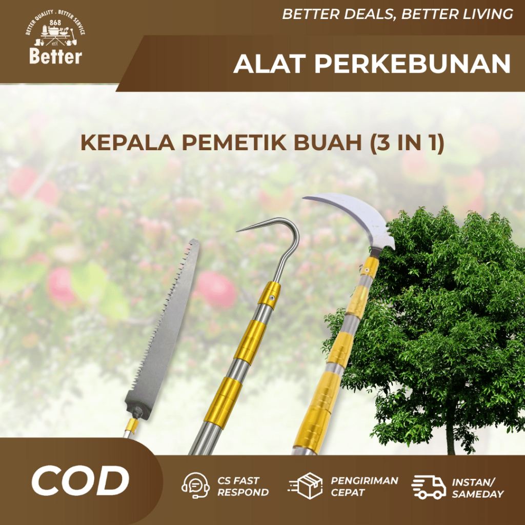 Pisau Serbaguna Pemetik Buah Sayur 3 in 1 Baja Mangan Tajam Awet Untuk Kebun
