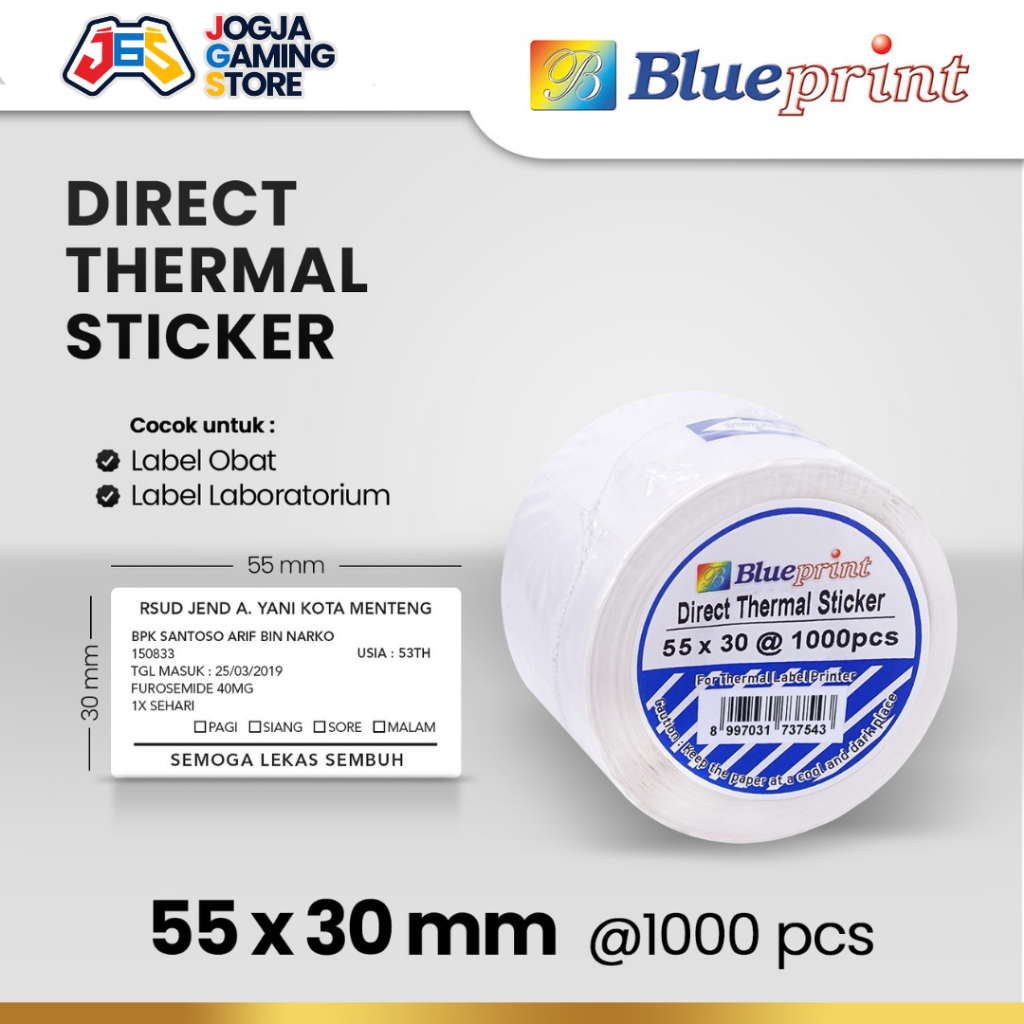 Jual Direct Thermal Sticker Label Barcode Blueprint Stiker DTS 55x30 mm ...