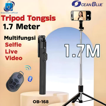 Tripod Konten Kreator Remote Shutter 170Cm Selfie Stick Tongsis OB168 Handphone HP Oceanblue