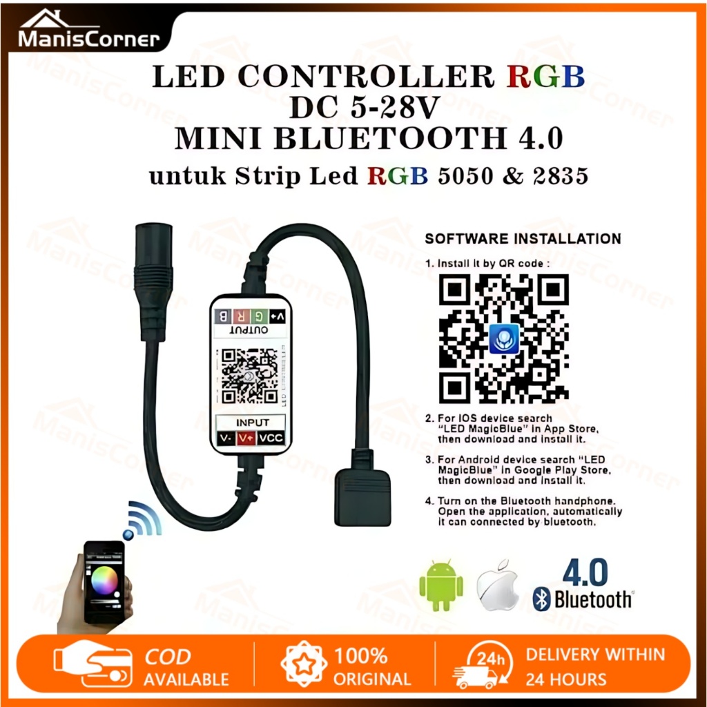 Jual Controller Matrix DC 12v 4 Pin/3Pin LED APP Wireless Music ...