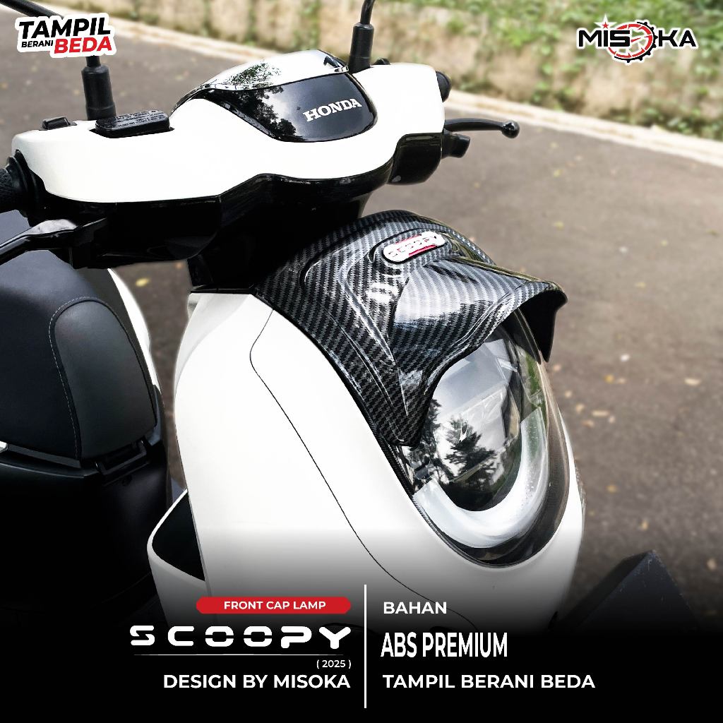 Misoka Front Cap Lamp Cover Scoopy 2025 Carbon  Aksesoris Motor Honda Keren Motorcycle Vacum Akrilik Cocok untuk Scoopy 2025 Ketebalan 3 mm Include Lem Perekat