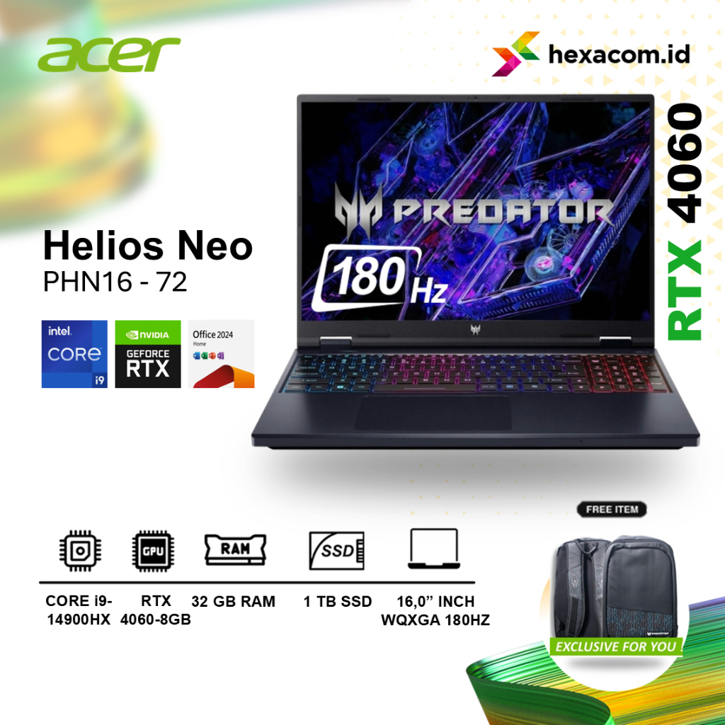 Jual Acer Predator Helios Neo 16 i9-14900HX 32GB 1TB SSD RTX4060 16.0 ...