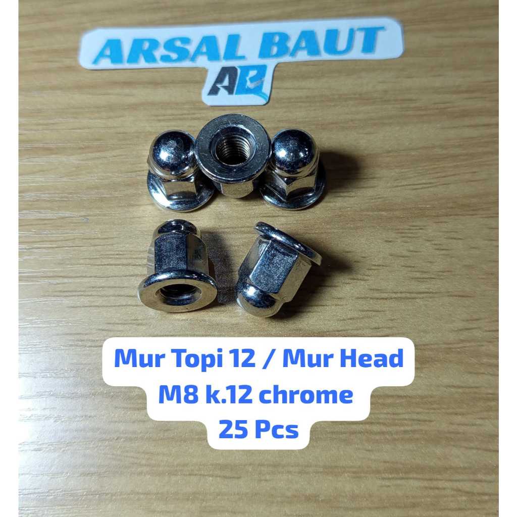 Jual Mur Topi 12 / Mur Head M8 Kunci 12 Croom ( Harga Paket 25 Pcs ...