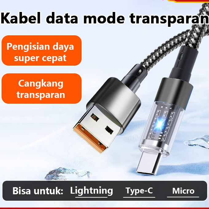 Jual [YSM] Kabel Data Led transparan 120W Fast Charging USB Micro ...
