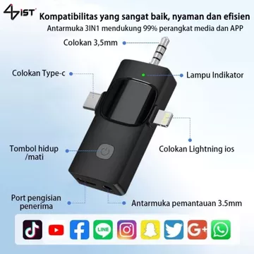 IST 3 IN 1 Mic Wireless Clip On 2 Microphone Wireless Clip On Noise Reduction Mikrofon Konten
