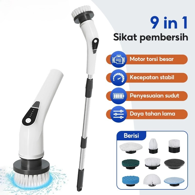 Electric Spin Scrubber Sikat Pembersih Tanpa Kabel 10 Kepala Gagang Dapat Disesu - foto 2