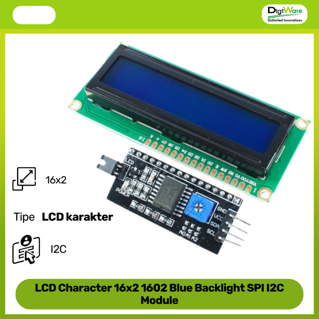 Jual LCD Character 16x2 1602 Blue Backlight SPI I2C Module | Shopee ...
