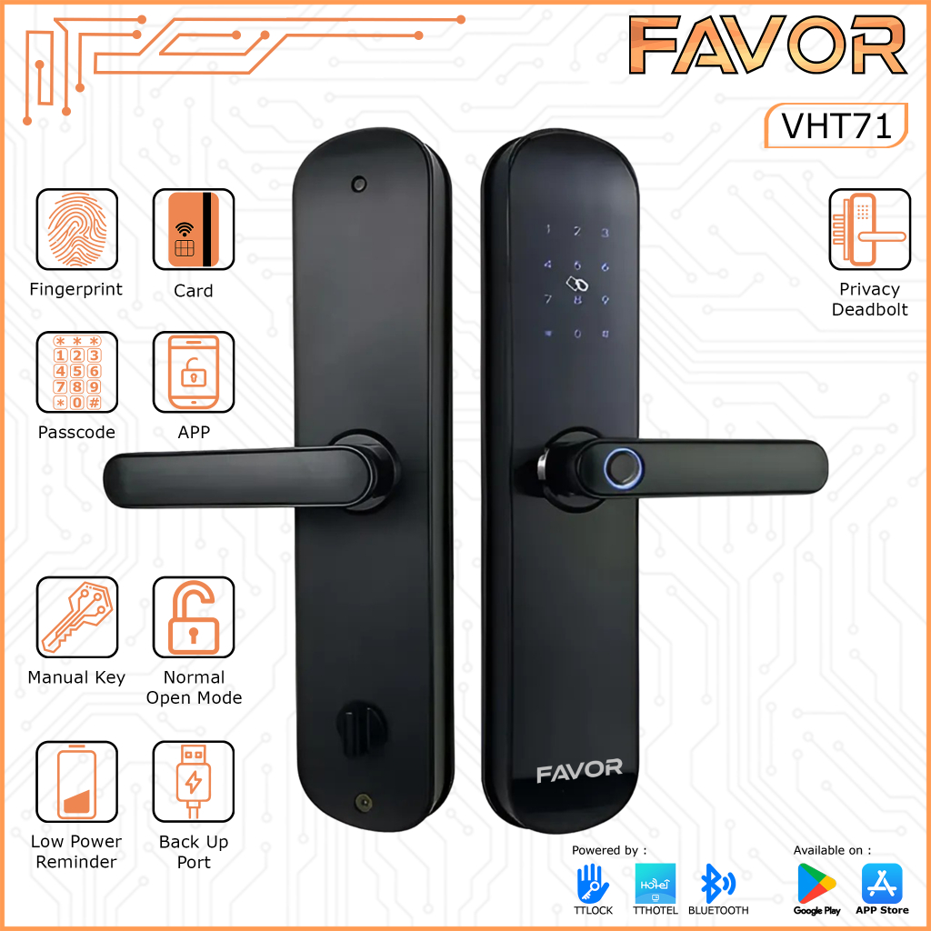 Jual FAVOR VHT71 - Smart Door Lock Handle Fingerprint IC Card Passcode ...