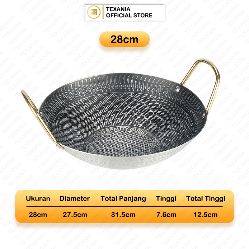 Texania Wajan Stainless Steel Anti Lengket Premium 5 Ukuran Kuali Serbaguna - foto 3