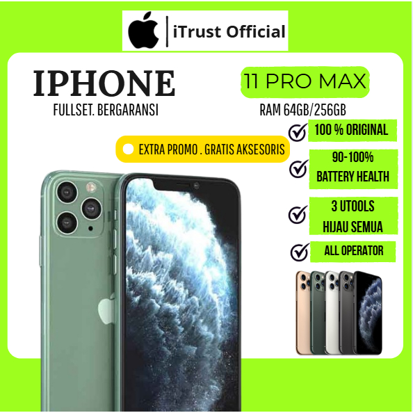 Jual IP 11 PRO MAX 64GB 256GB SECOND FULLSET ORIGINAL MULUS NORMAL NO ...