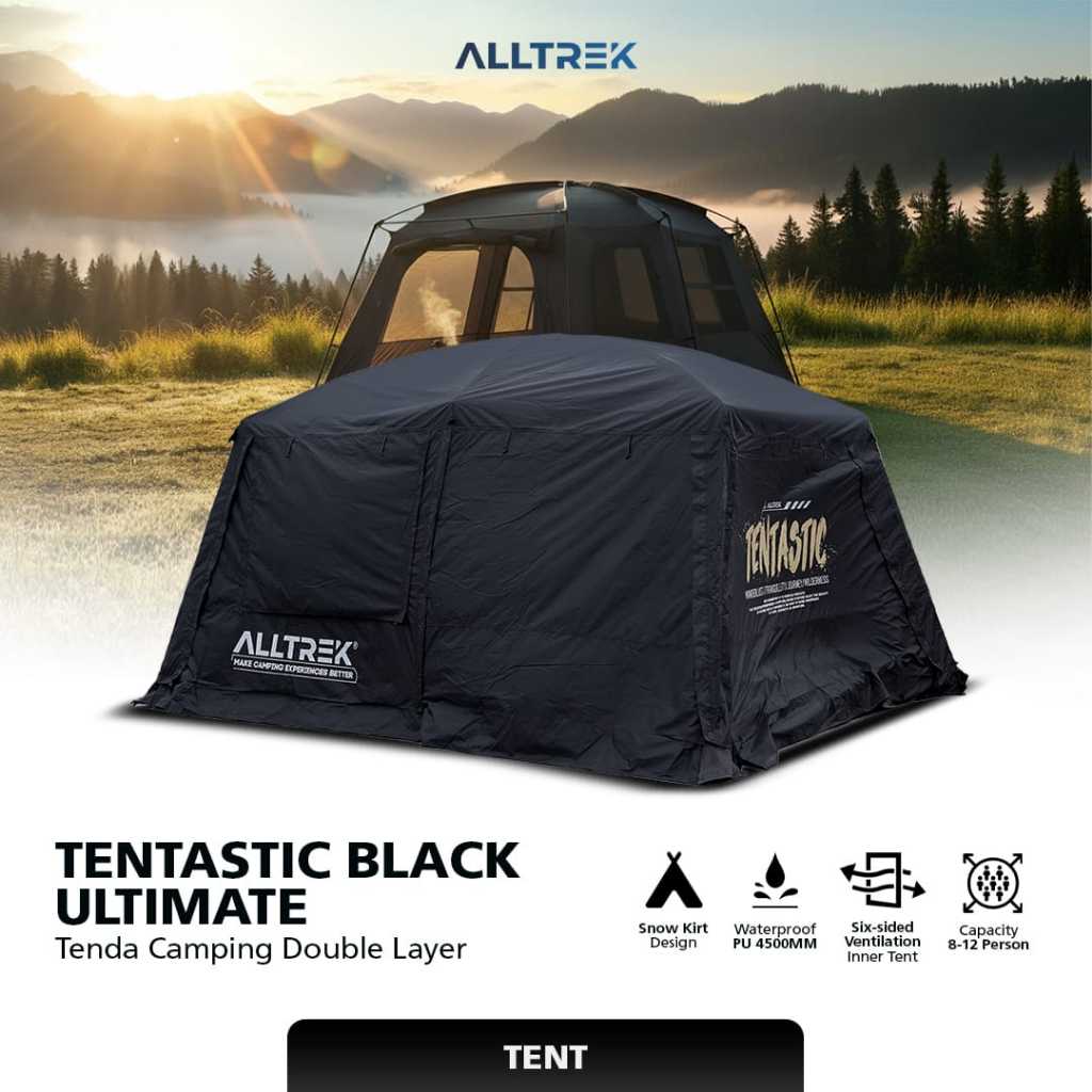ALLTREK Tenda Camping TENTASTIC BLACK Outdoor 1 Bedroom + 1 Guest Room Waterproof Tent