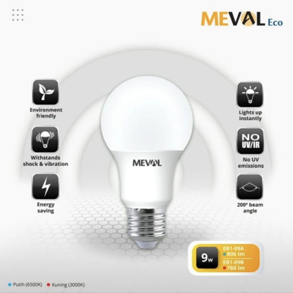 Jual MEVAL Eco Lampu Bohlam LED Bulb Daylight 6500K 9W | Shopee Indonesia