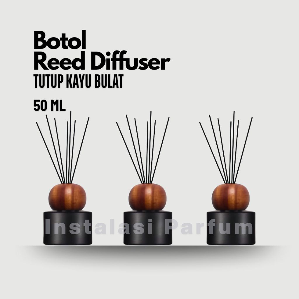 Jual Botol Reed Diffuser Kaca Hitam Doff – Tutup Kayu Bulat 50 ml ...