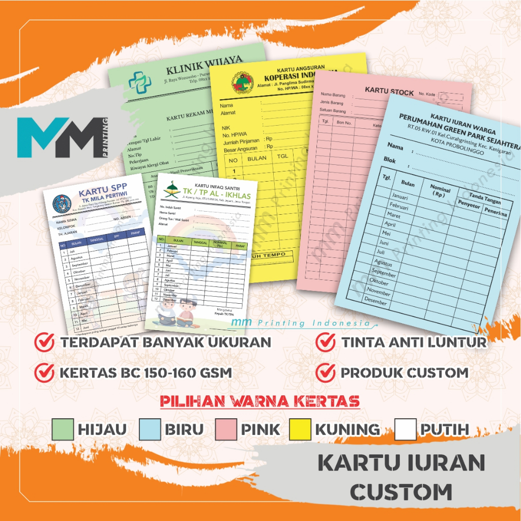 Jual Kartu Iuran/Kartu SPP/Kartu Infaq/Kartu Stok/Kartu rekam medis ...