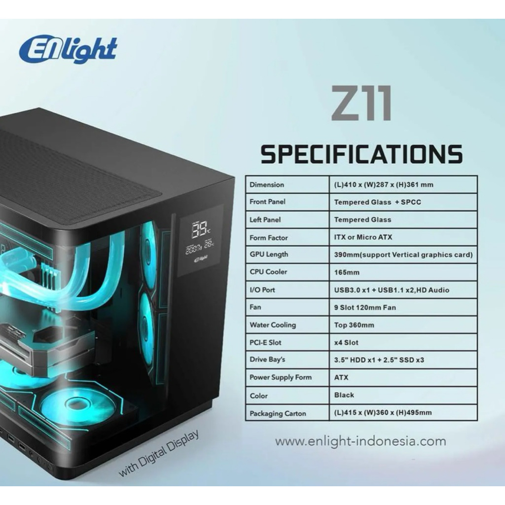 Jual Casing PC Gaming Enlight Z11 mATX Digital Display | Shopee Indonesia