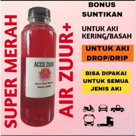 Air Aki Zuur Merah 250ml Tahan Lama Aki Motor Mobil