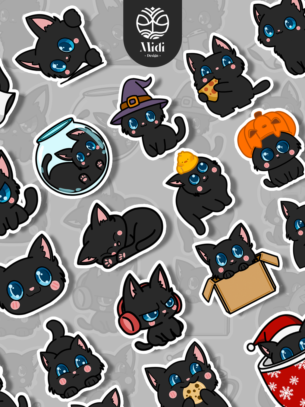 Jual STICKER PACK KUCING HITAM| KUCING STICKER |KUCING HITAM | STICKER ...