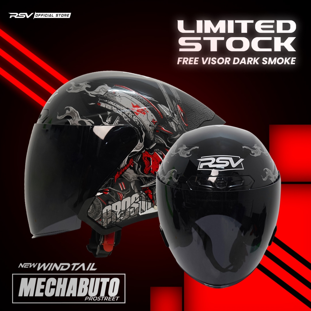 Jual Helm RSV New Windtail Mechabuto Half Face X Prostreet { FREE Visor ...