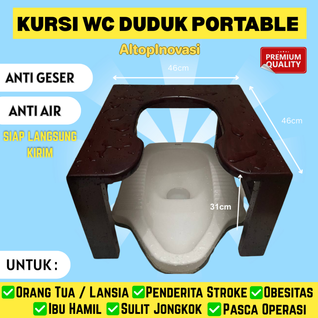 Kursi WC Duduk Portable Anti Geser Anti Air Ready Stock Free Ongkir Kursi WC Ibu Hamil + Kursi WC Lansia Penyakit Stroke Kayu Kokoh Premium