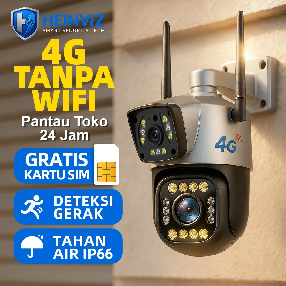 CCTV 4G Dual Lens Outdoor Tanpa WiFi Kamera Tahan Hujan Malam Jelas Audio 2 Arah Deteksi Gerakan - foto 1