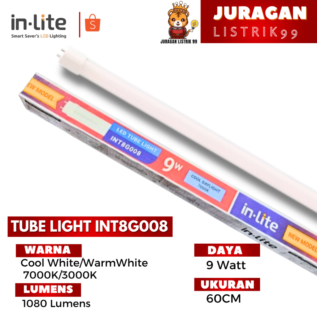 Jual INLITE - LAMPU LED T8 SET KAP+LAMPU [PILIH VARIAN] INT8G008 9WATT ...