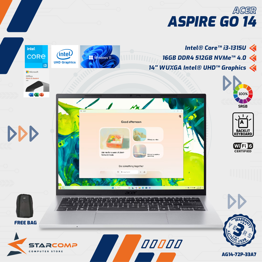 Jual ACER Aspire GO 14 AG14-72P Core i3-1315U 16GB 512GB SSD 14