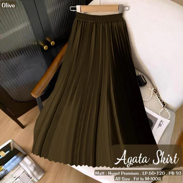 Agata Skirt Plisket Polos Premium Halus Remaja Dewasa Kuliah Ootd Outfit Hijab Trend