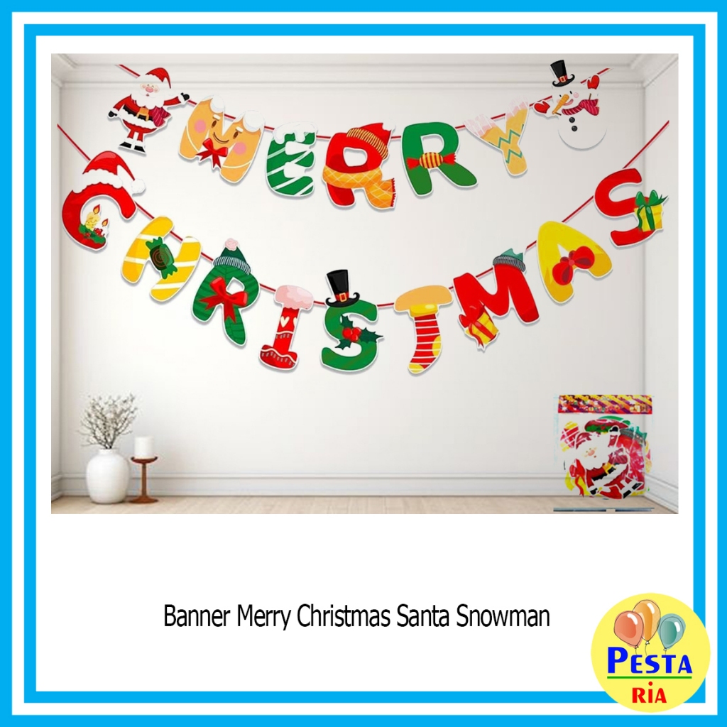 Jual Pestaria 1 Pcs Banner Santa Claus Snowman Banner Hiasan
