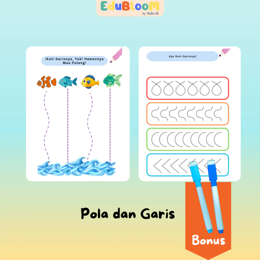 Buku Aktivitas Pertamaku Worksheet - Tracing Garis dan Pola - 2