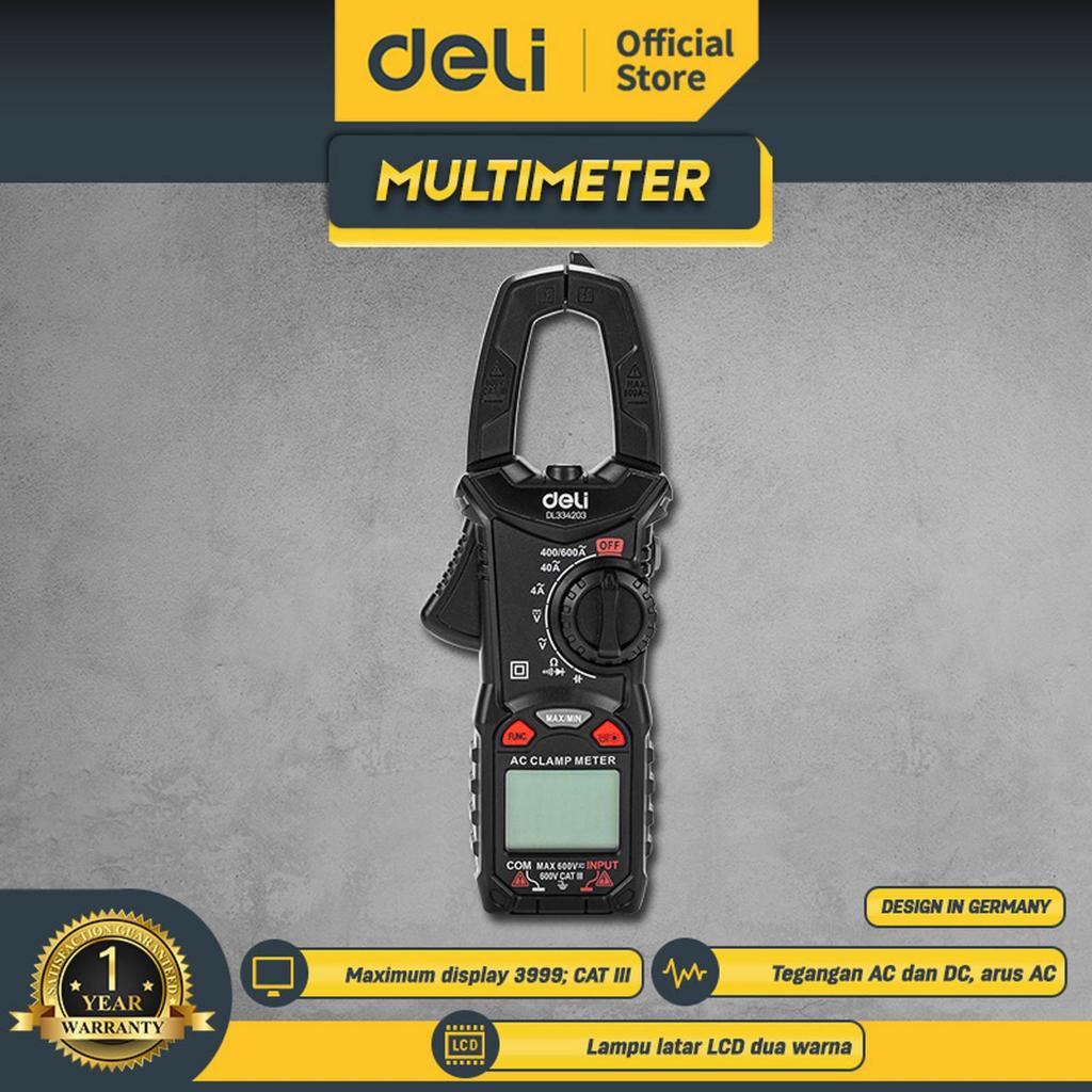 Jual Deli Multimeter Digital Clamp EDL334203 Tang Ampere CAT III ...