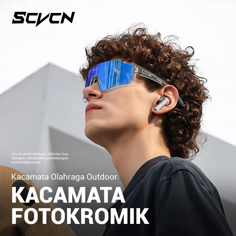 Kacamata olahraga photochromic SCVCN S1412 dengan bodi aerodinamis dan lensa adaptif sinar matahari
