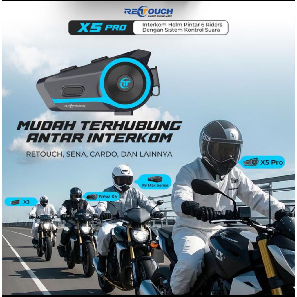 Jual INTERCOM RETOUCH INTERCOM X5 PRO Interkom Helm Pintar untuk 6 ...