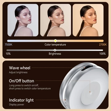 TELESIN Lampu Halo Magnetic Selfie Ring Light Tri Color Rechargeable S5 BGD 01 Silver