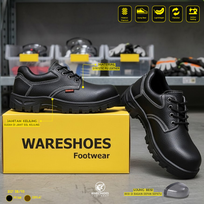 Jual Sepatu Safety Pria WARESHOES Ujung Besi Anti Slip – Sepatu Kerja ...