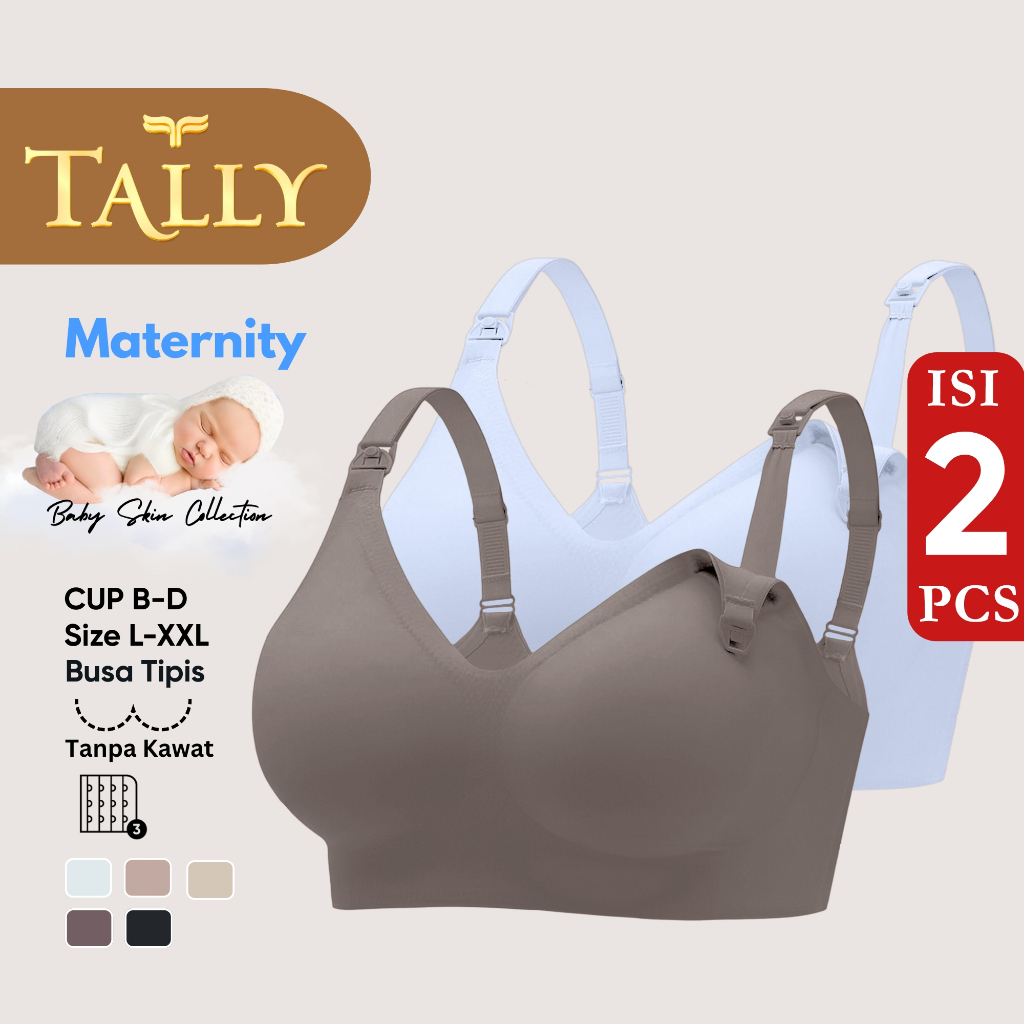 TALLY Paket 2 Pcs Bra Menyusui Tanpa Kawat Busa Tipis Bahan Nilon Seamless Baby Skin Cup B - D Kait 3 Bra Maternity BH 8821/8645