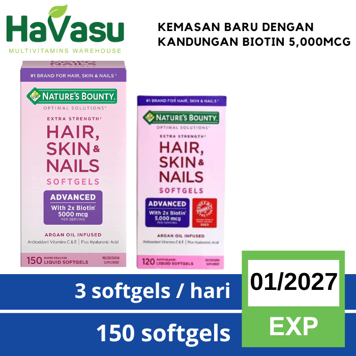 Jual Nature Natures Nature's Bounty Hair Skin Nail Biotin 5000mcg ...