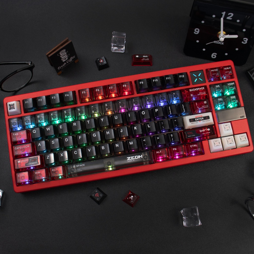 Jual Yongqiu ZAKU Keycaps Transparent Hitam Merah RGB cahaya menembus ...