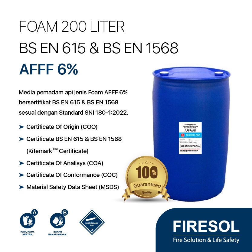 Jual Foam AFFF 6% BS EN 615 & BS EN 1568 Sesuai Standard SNI 25 Liter ...