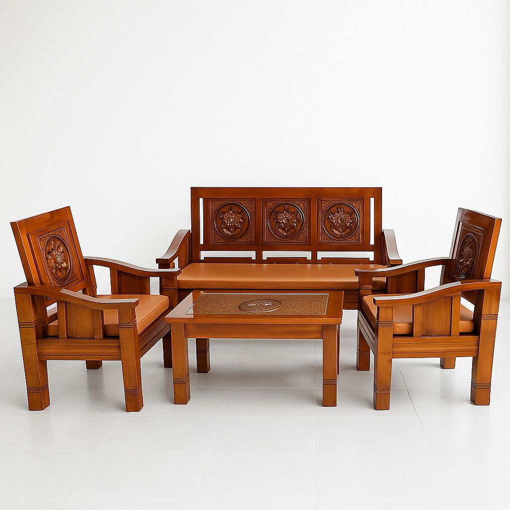 sofa jati minimalis ruang tamu Ukir Jepara – 1 Set (3+1+1+Meja)