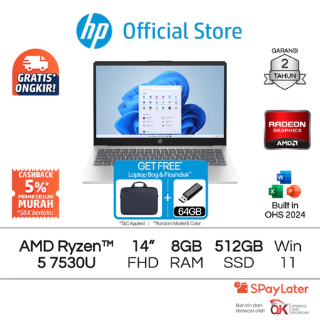Laptop HP AMD Ryzen 5 Radeon 8GB RAM 512GB