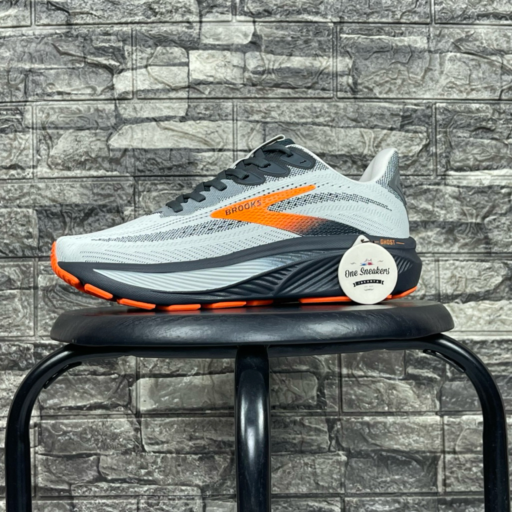 Brooks Mens Ghost 17 Shoes - Oyster Mushroom / Orange / Ebony
