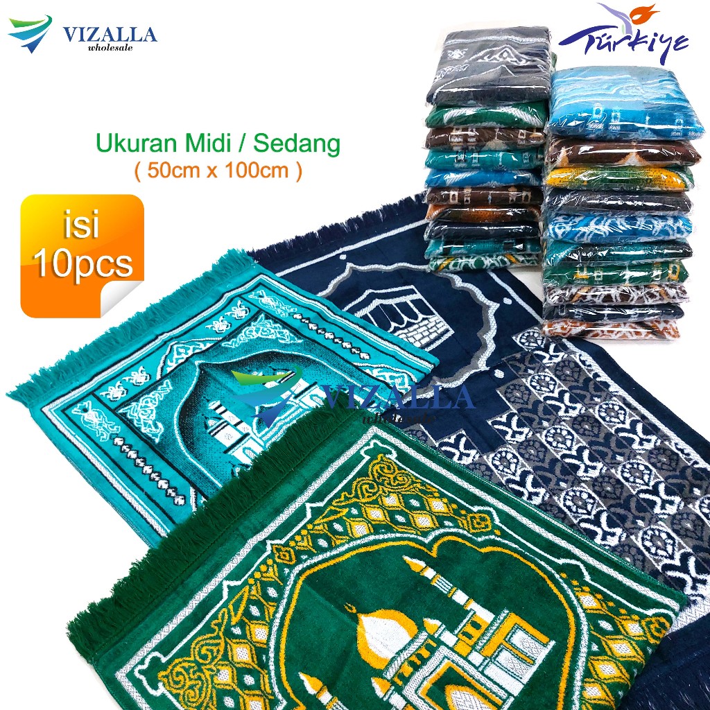 [ isi 10pcs ] Sajadah Turki Beludru Midi Motif Timbul 50x100cm/ ZSM White Sp/ Souvenir Haji Umroh