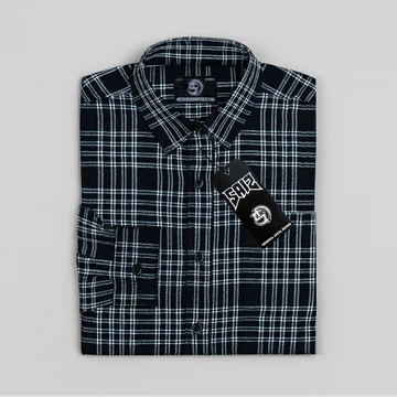 SAIZ GLORY Kemeja Pria Lengan Panjang Bahan Flanel Motif Double Liner Mocca