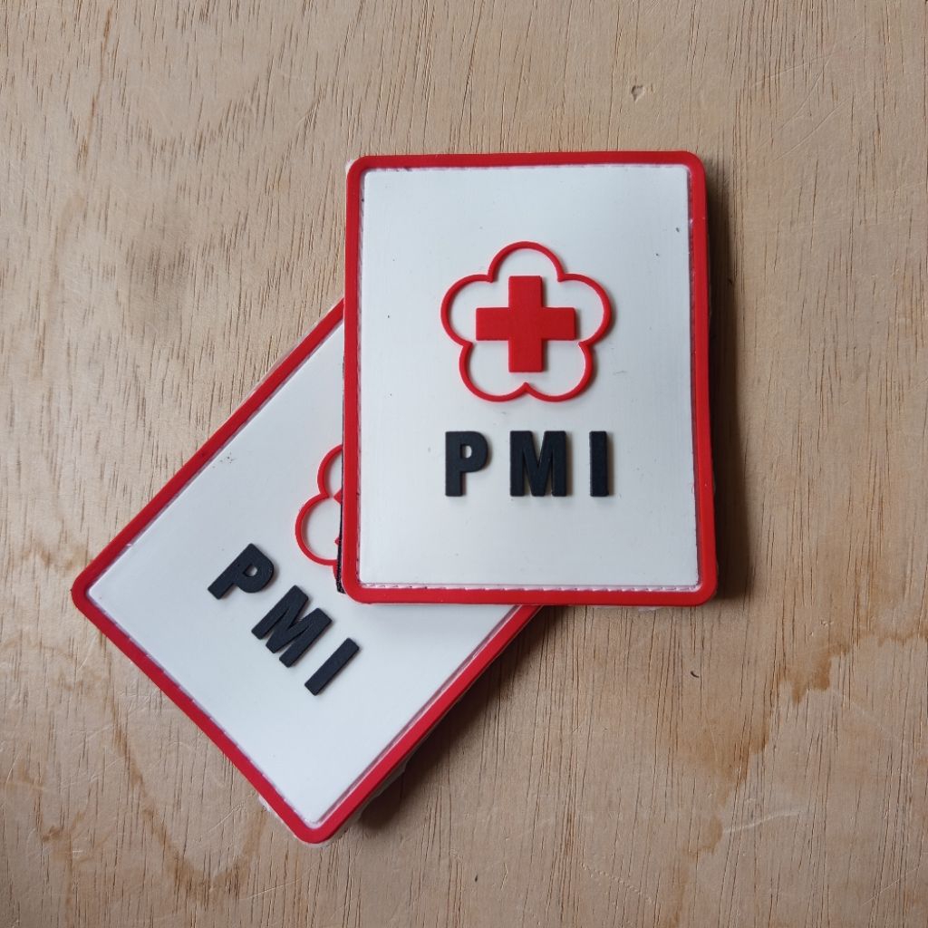 Jual rubber patch logo pmi 10x8cm tempelan emblem aksesoris karet ...