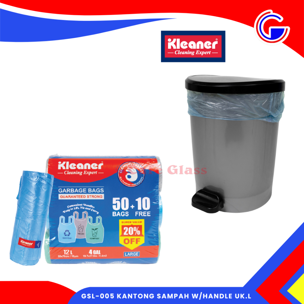 Kantong Sampah Kleanner 3 Warna - Garbage Bag Tebal - Gsl-005 Kantong Sampah  Handle Ukuran L