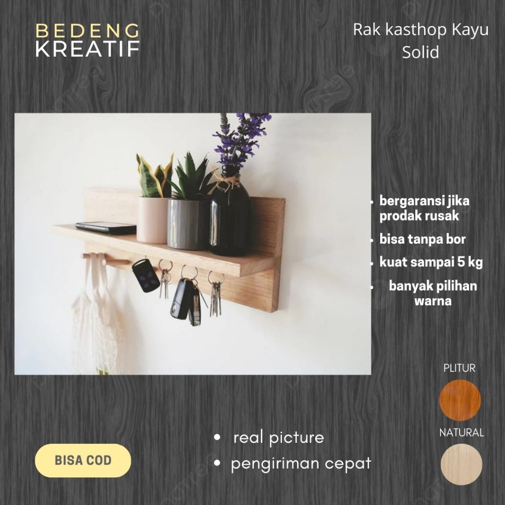 Jual rak tempat gantungan kunci buku baju rak kayu serbaguna key holder ...